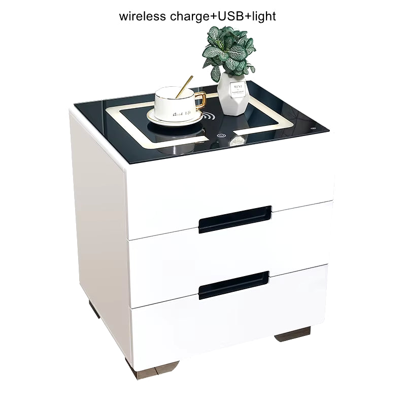 Smart Bedside Table with Wireless USB Charging Creative Multi-Functional Infrared Sensitive LED Light Hotel Night Stands