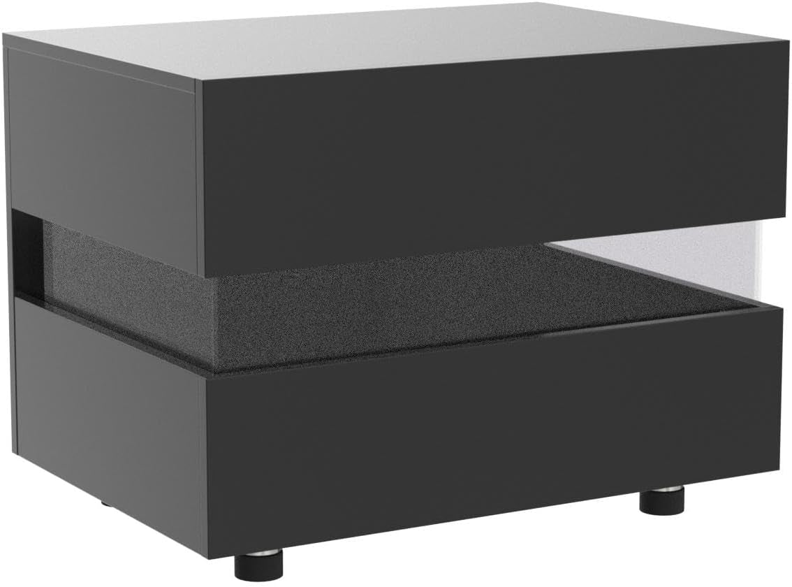 Night Stands for Bedroom, Night Stands with LED, 2 Drawers Nightstand Modern Design Bedside Table, with Colour Changing Light(Can Get a Free Remote Control),High Gloss Nightstands Storage (Black)