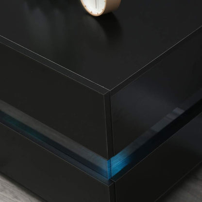 Night Stands for Bedroom, Night Stands with LED, 2 Drawers Nightstand Modern Design Bedside Table, with Colour Changing Light(Can Get a Free Remote Control),High Gloss Nightstands Storage (Black)