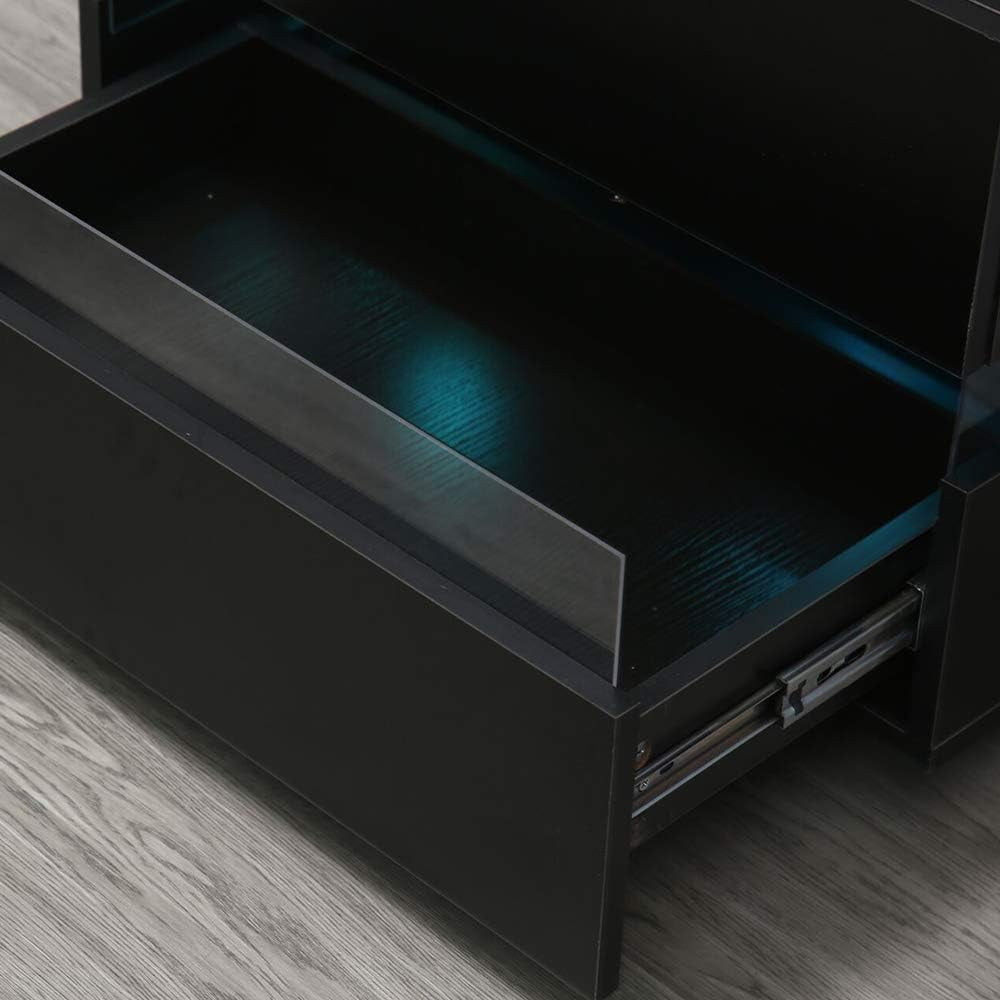 Night Stands for Bedroom, Night Stands with LED, 2 Drawers Nightstand Modern Design Bedside Table, with Colour Changing Light(Can Get a Free Remote Control),High Gloss Nightstands Storage (Black)